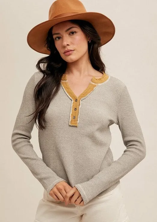 Heathered Henley Tops - 2 Colors!