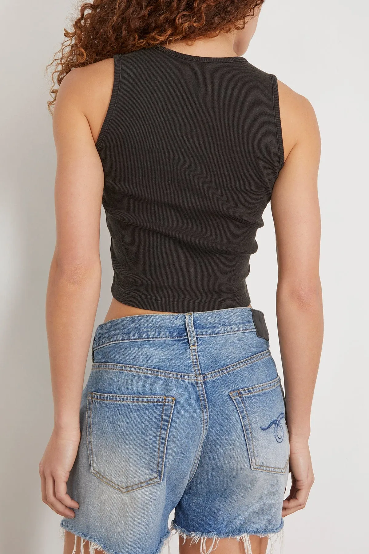 Henley Tank Top in Washed Black