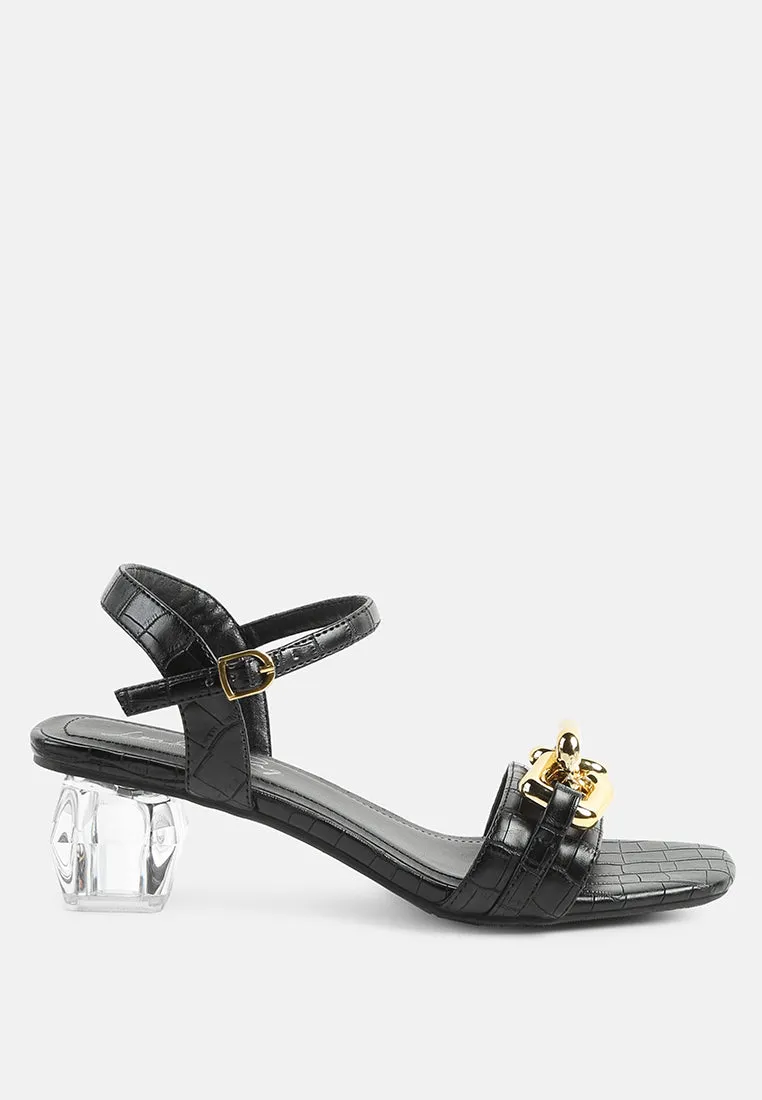 Icicle Clear Low Heel Metal Chain Sandals