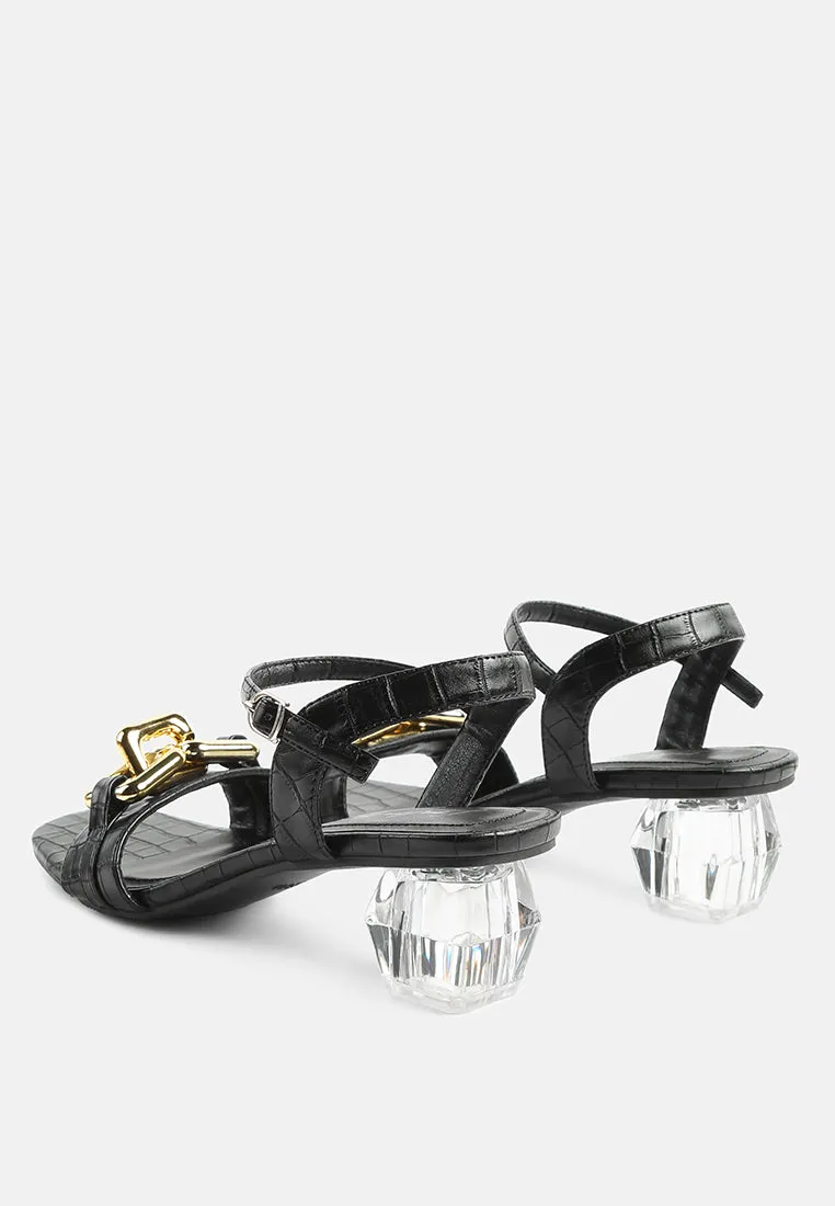 Icicle Clear Low Heel Metal Chain Sandals