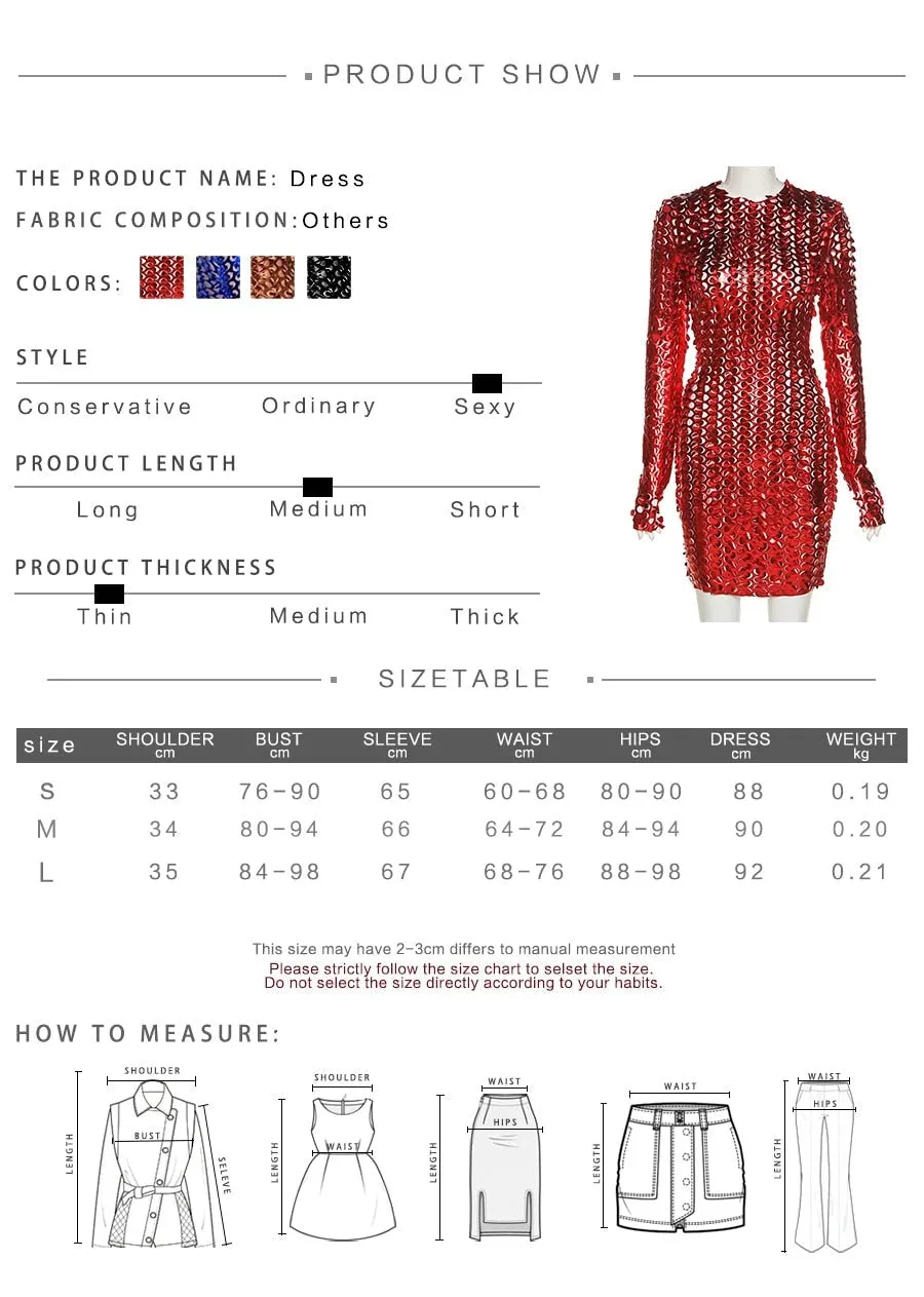 Joskaa hoco dresses Christmas Gift Fashion Weave Cross Hollow Shining See-Through Mini Dresses Sexy Backless Ruched Club Long Sleeve Mesh Dress Summer 2024