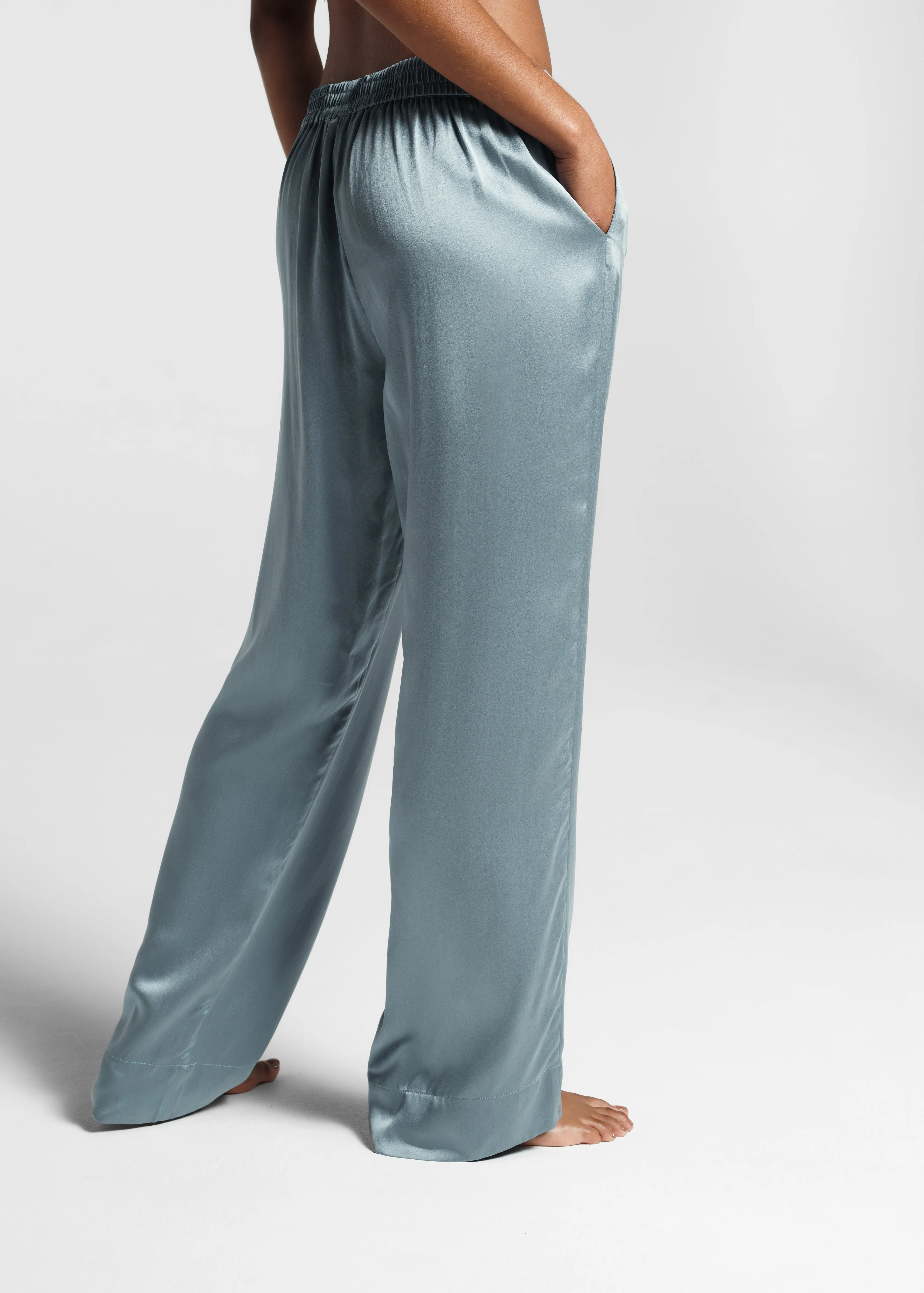 London Pyjama Bottom Dust Blue Silk