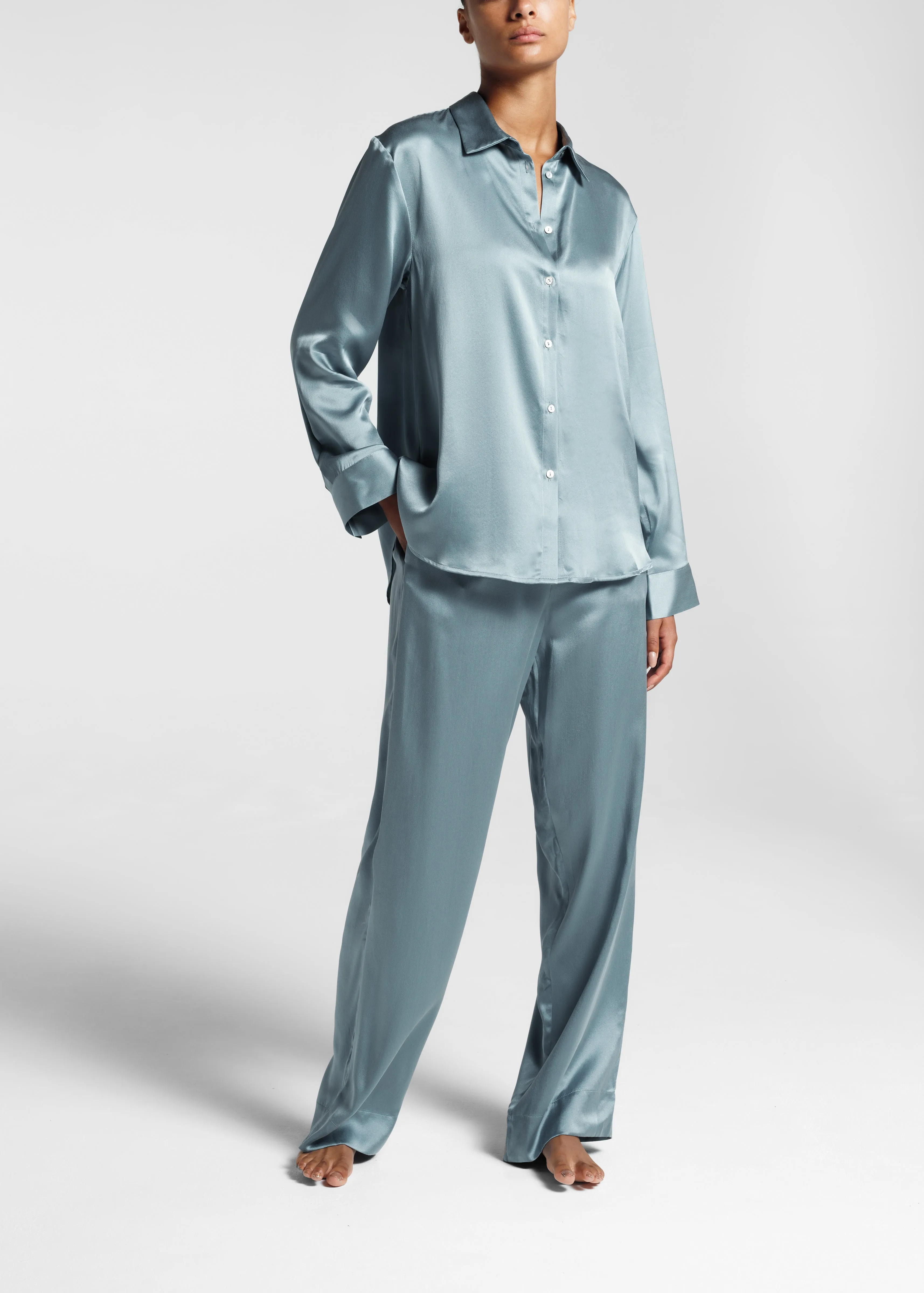 London Pyjama Bottom Dust Blue Silk