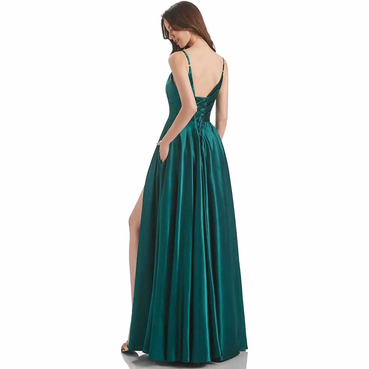 Long Bridesmaid Dresses for Women Formal Satin Spaghetti Strap Prom Evening Gowns