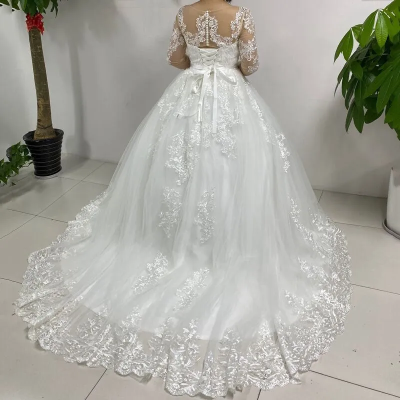 Long Sleeved Lace Ball Wedding Gown All Sizes/Colors