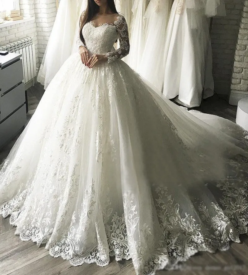 Long Sleeved Lace Ball Wedding Gown All Sizes/Colors