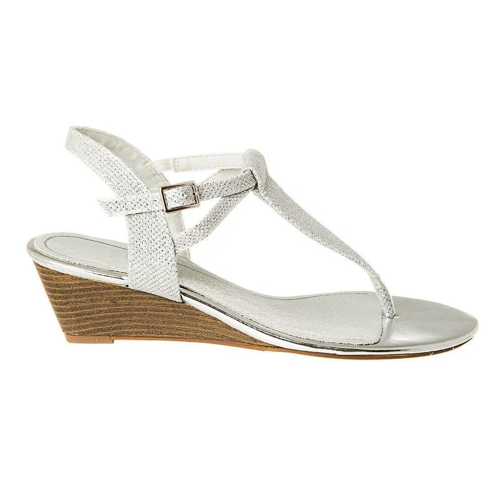 Low Heel Wedge Toe-Post Ankle Strap Sandal