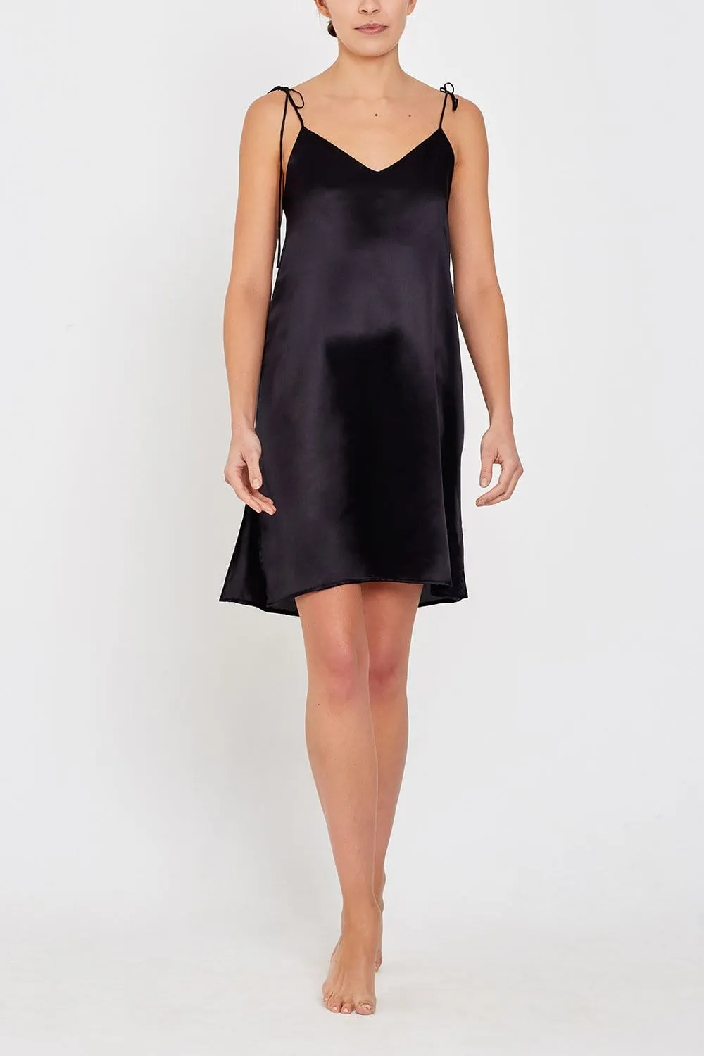 Lucia Black Short Silk Nightdress