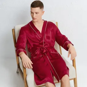 Luxury Comfortable 100% Mulberry Silk Robe For Mens Long Sleeves Silk Bathrobe Sleepwear