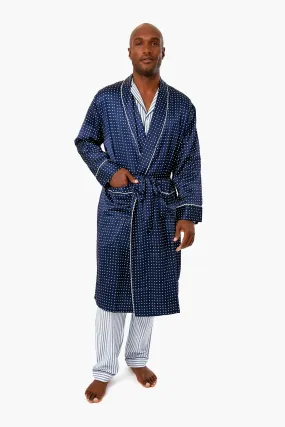 Mens Navy Silk Long Robe