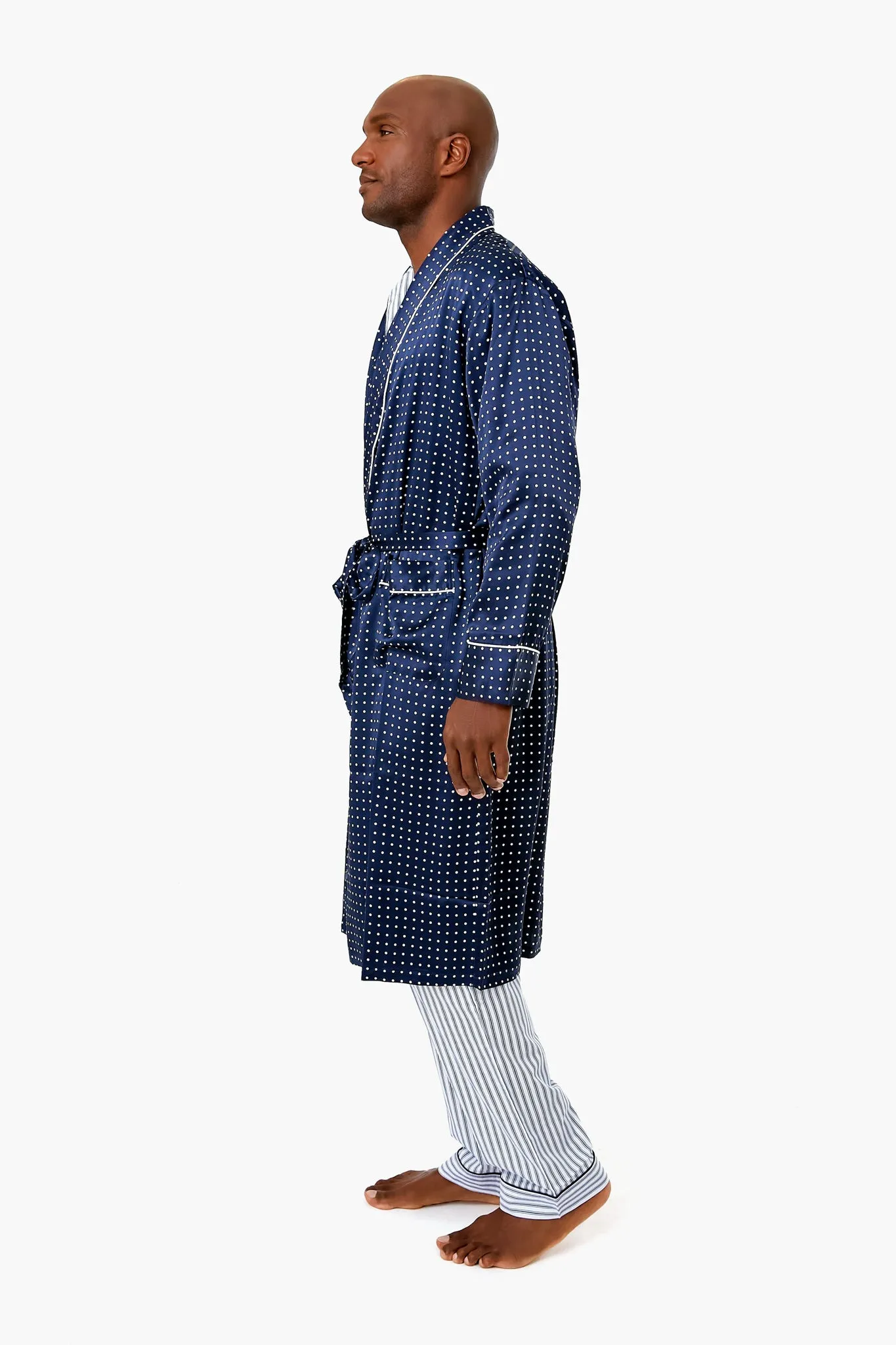 Mens Navy Silk Long Robe