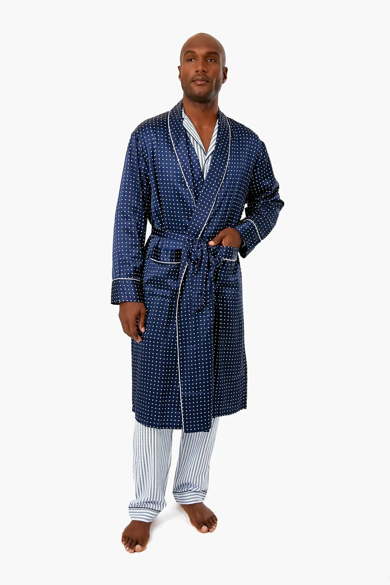 Mens Navy Silk Long Robe