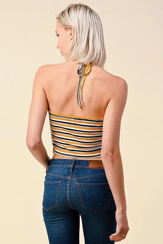 Mustard Combo Henley Neck Halter Top