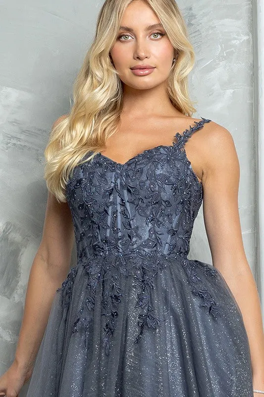 Navy Embroidered Sweetheart Top Cocktail Dress