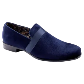 Navy Velvet Men's Shoe Slip-on with a satin ribbon Style