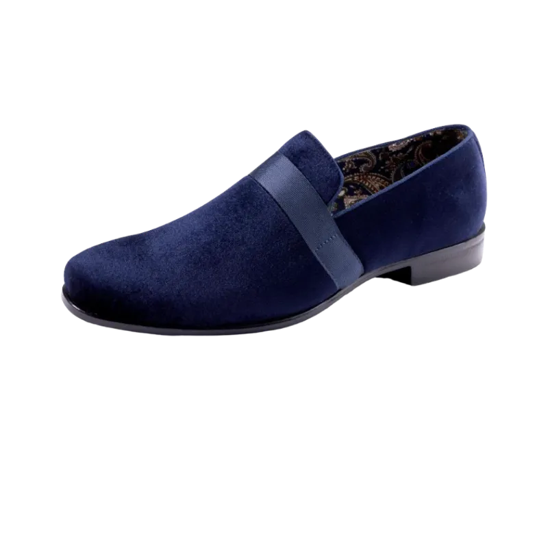 Navy Velvet Men's Shoe Slip-on with a satin ribbon Style