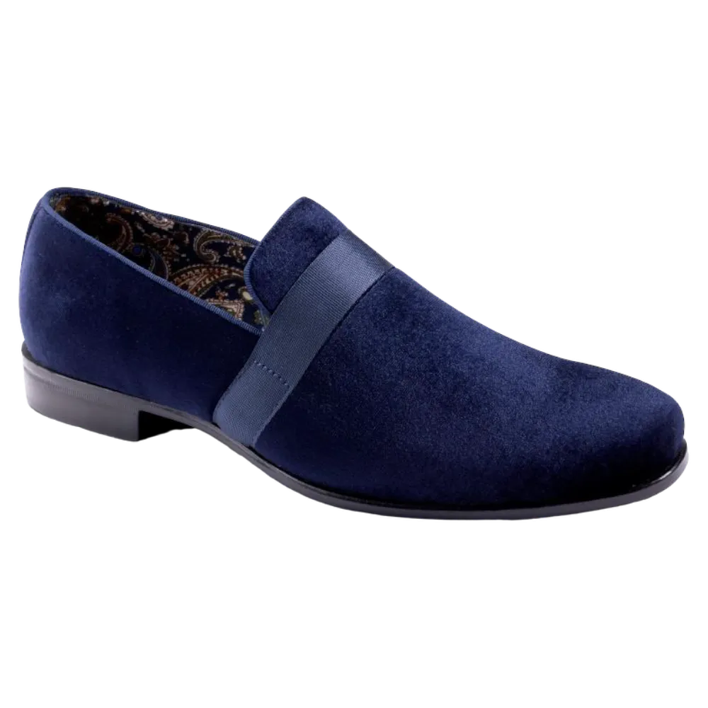 Navy Velvet Men's Shoe Slip-on with a satin ribbon Style