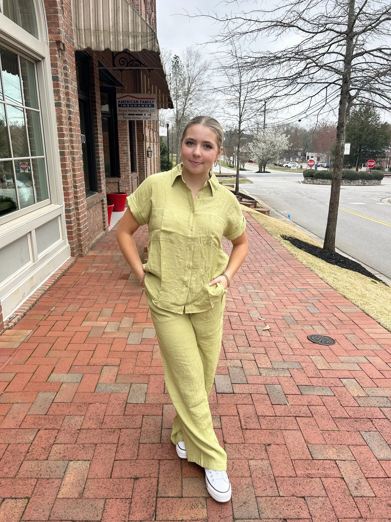 Olive Linen Set- Top