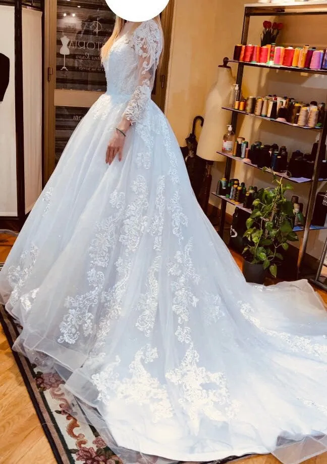 Paisley Lace Long Sleeved Ball Wedding Gown All Sizes/Colors