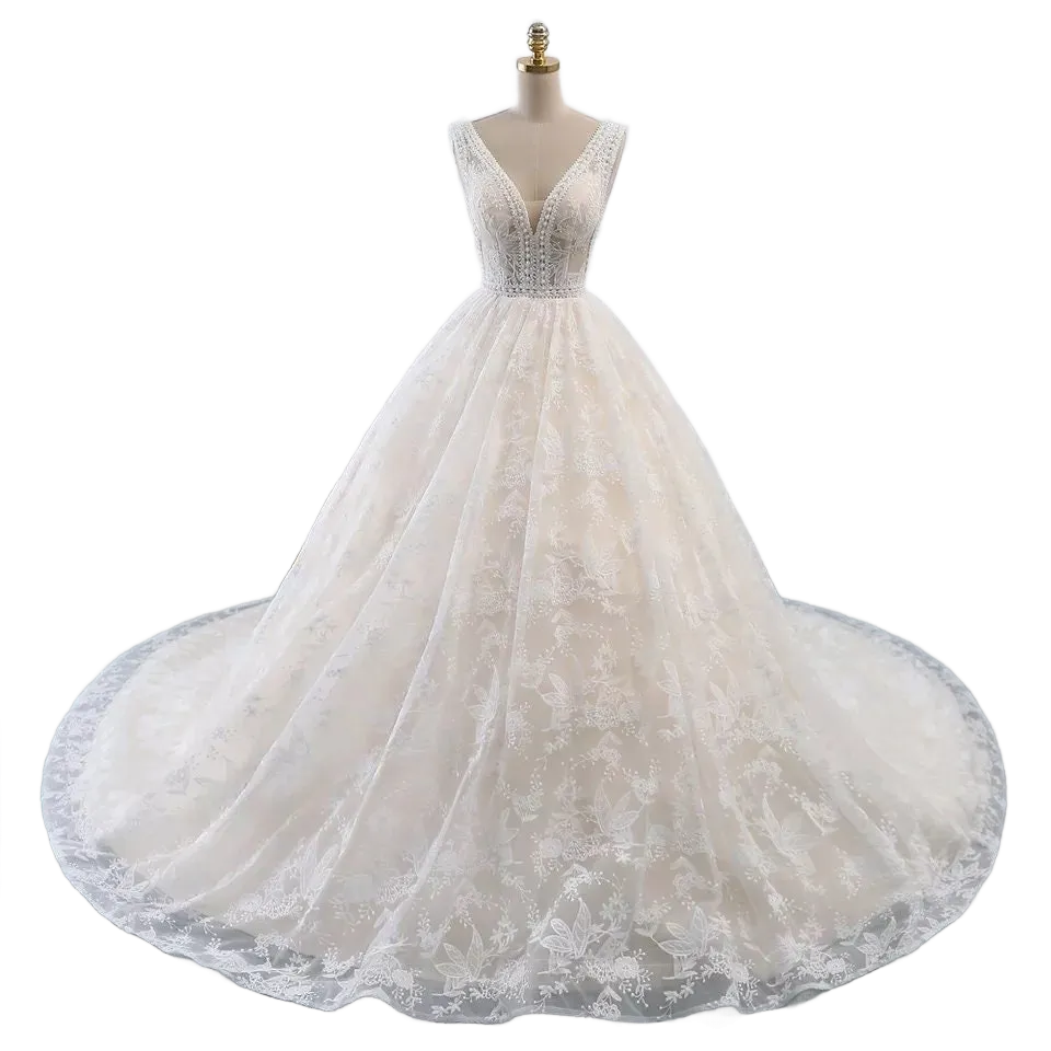 Princess Ball Gown Wedding Dress -Full lace Tulle Skirt