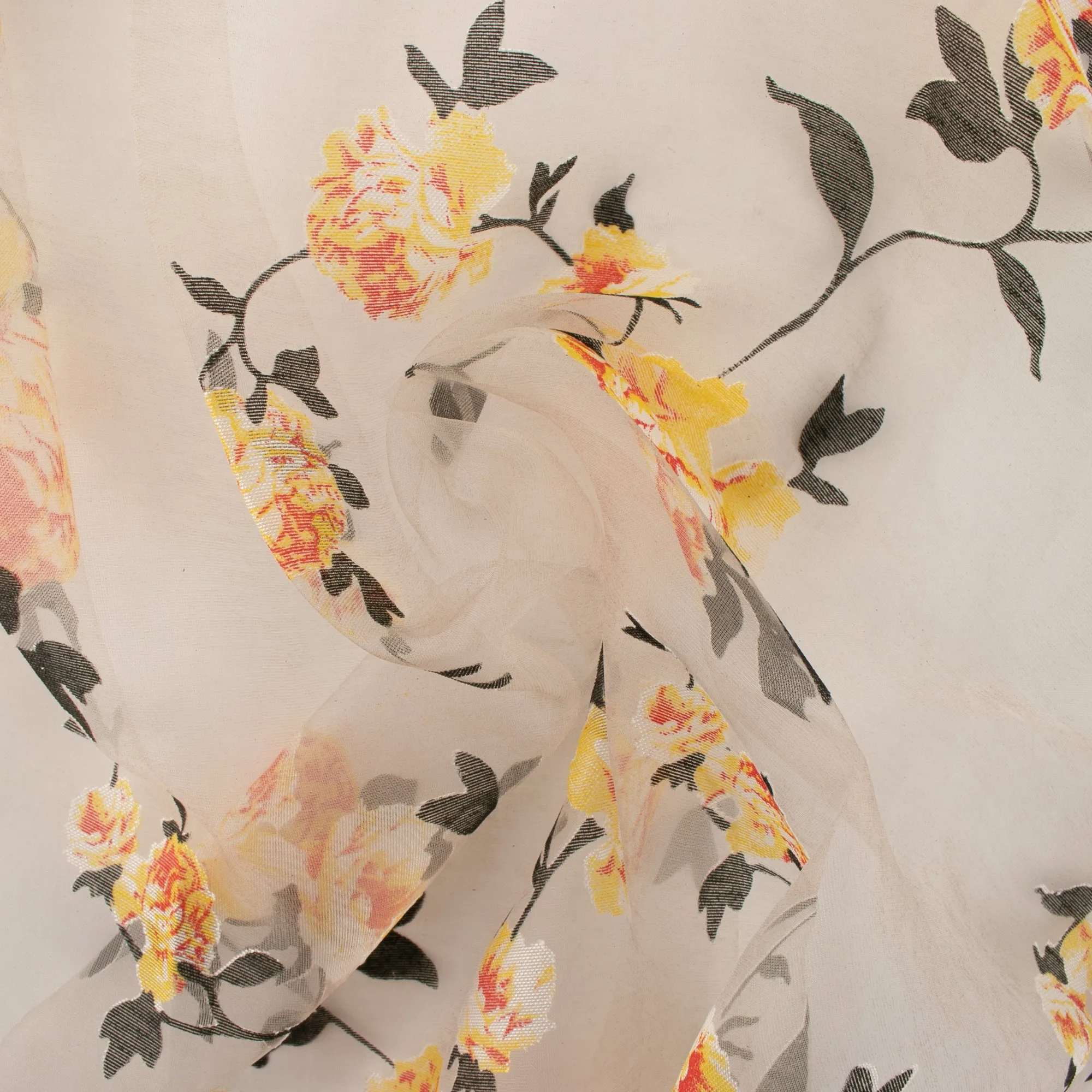 Printed Burnout Organza - Peony - Yellow