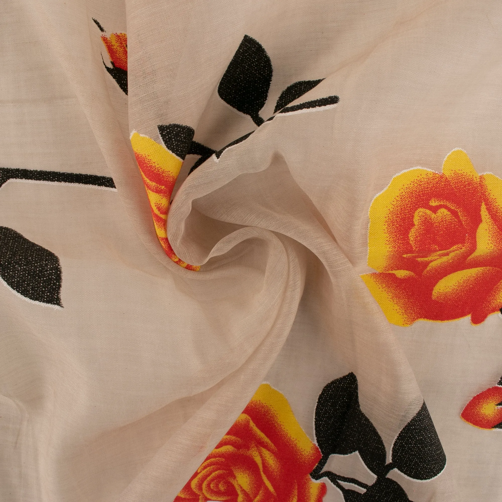 Printed Burnout Organza - Roses - White / Yellow