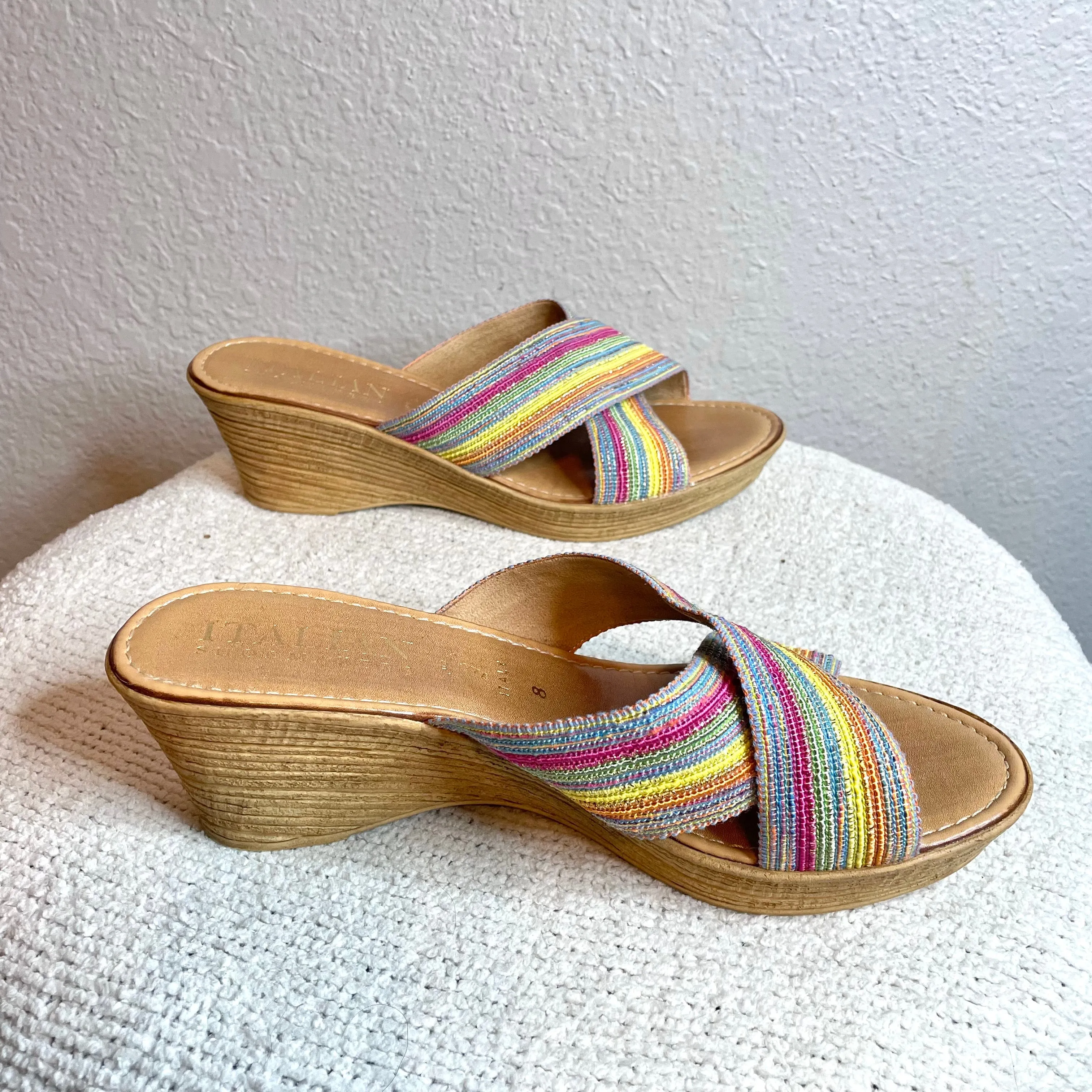 Rainbow Striped Wedge Sandals