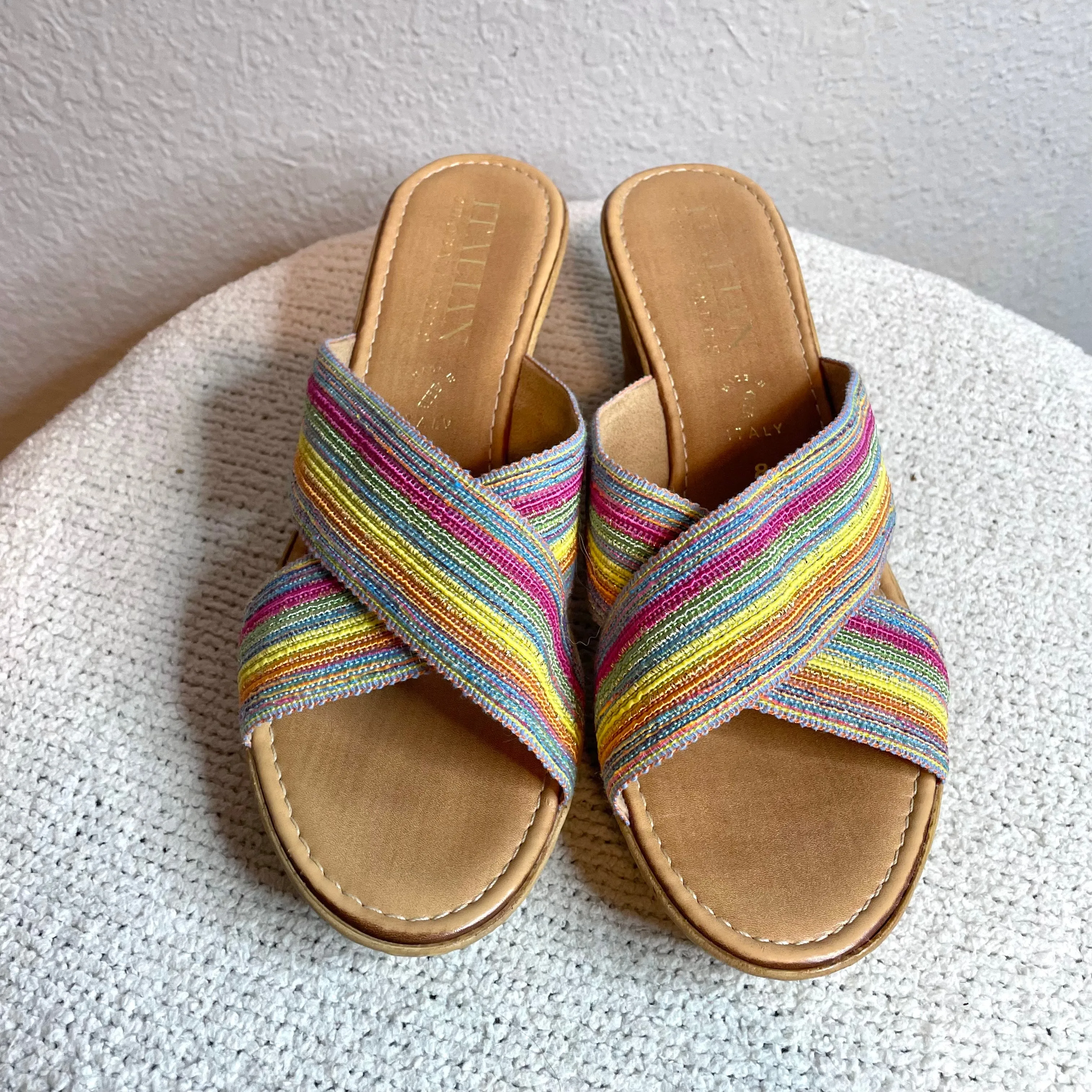 Rainbow Striped Wedge Sandals