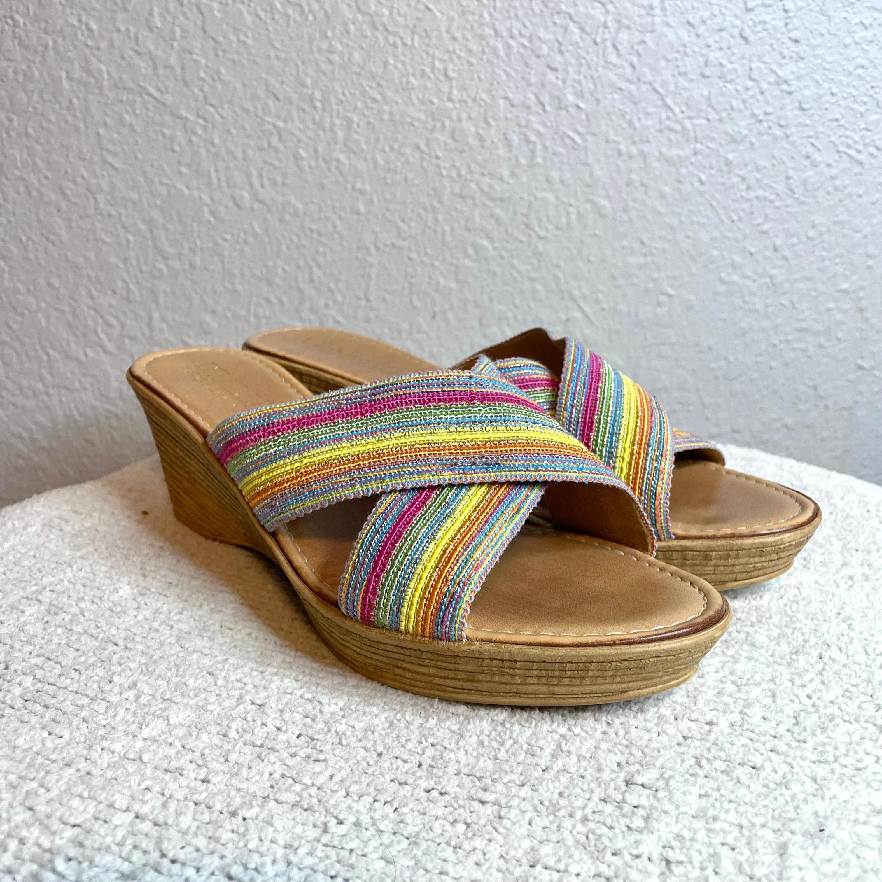 Rainbow Striped Wedge Sandals