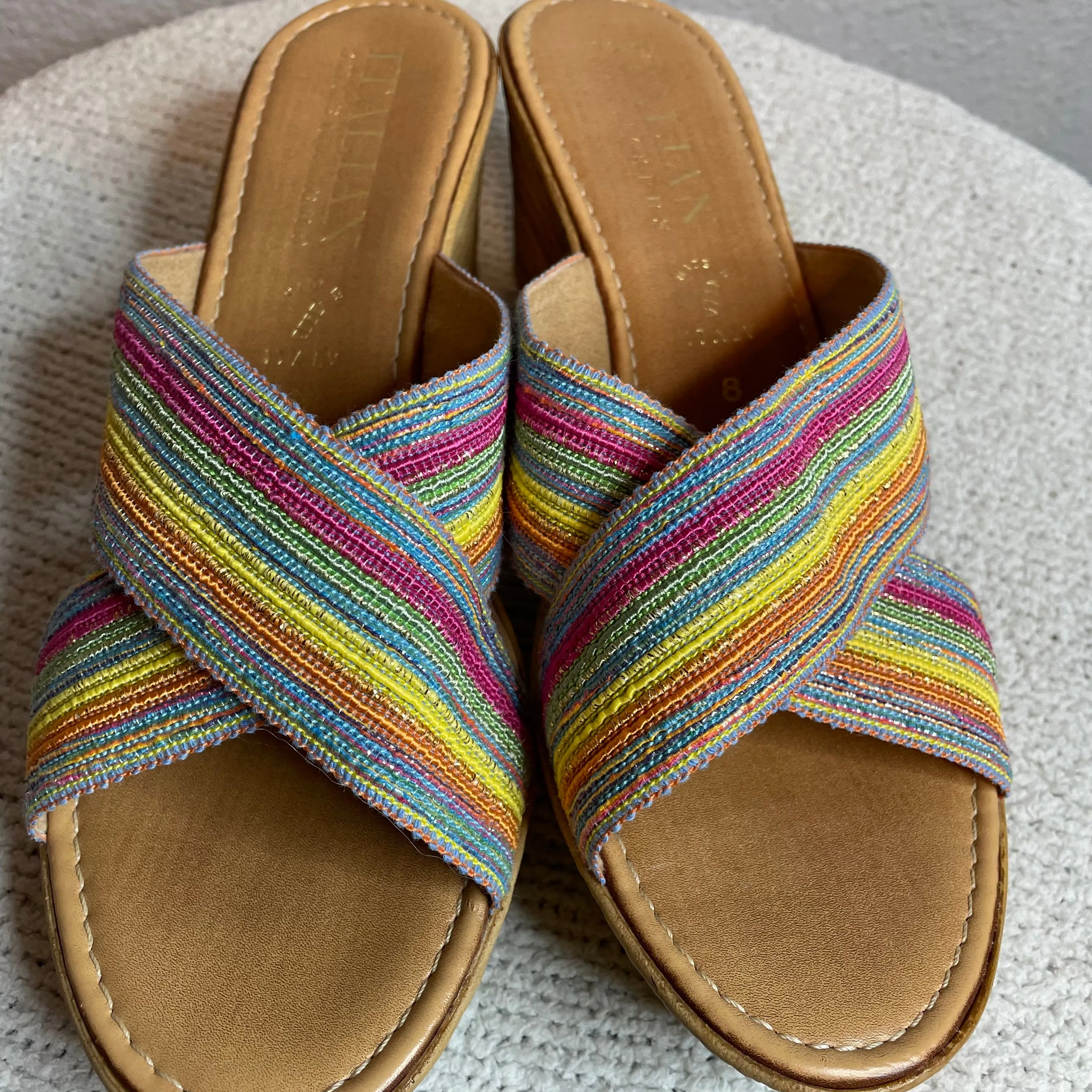 Rainbow Striped Wedge Sandals