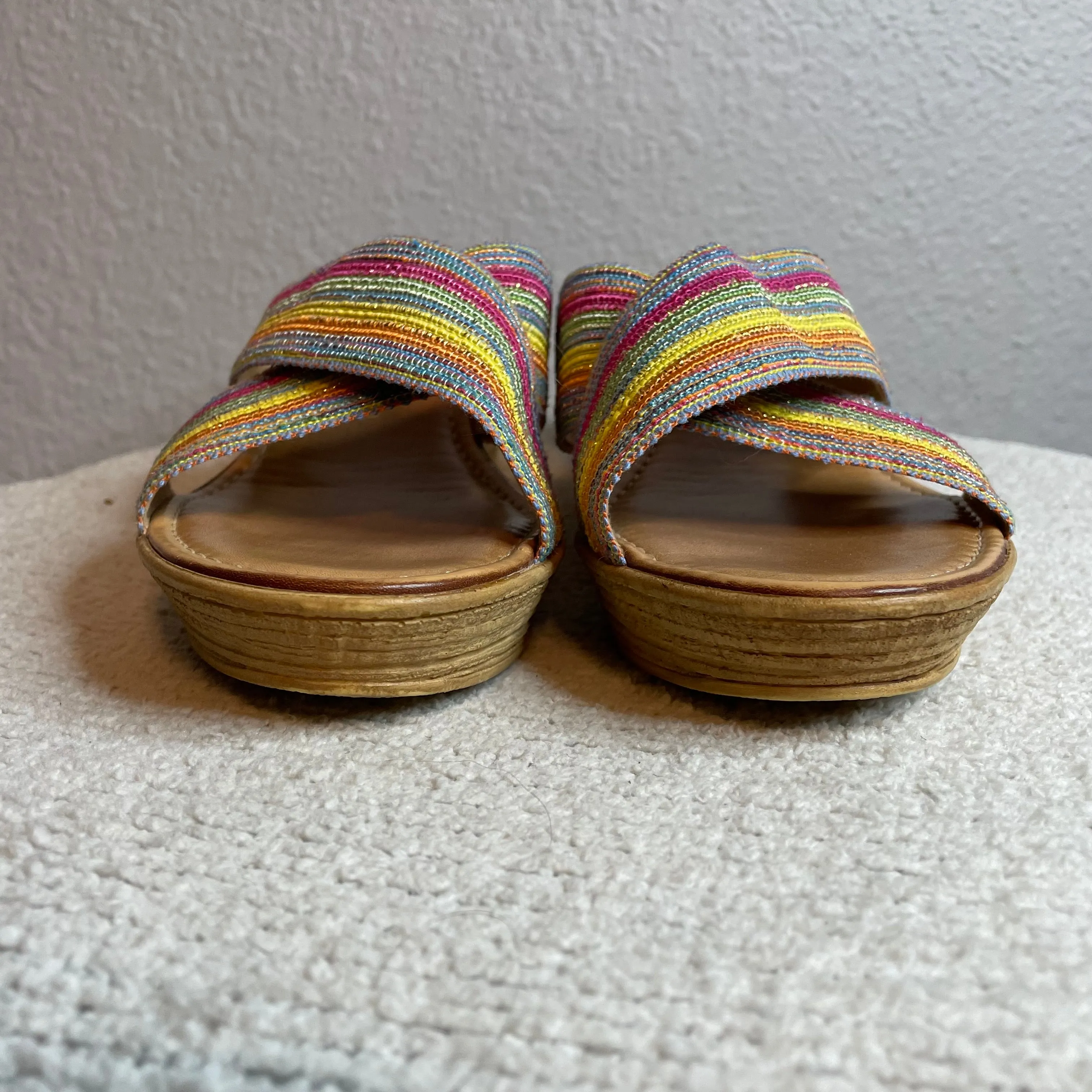 Rainbow Striped Wedge Sandals