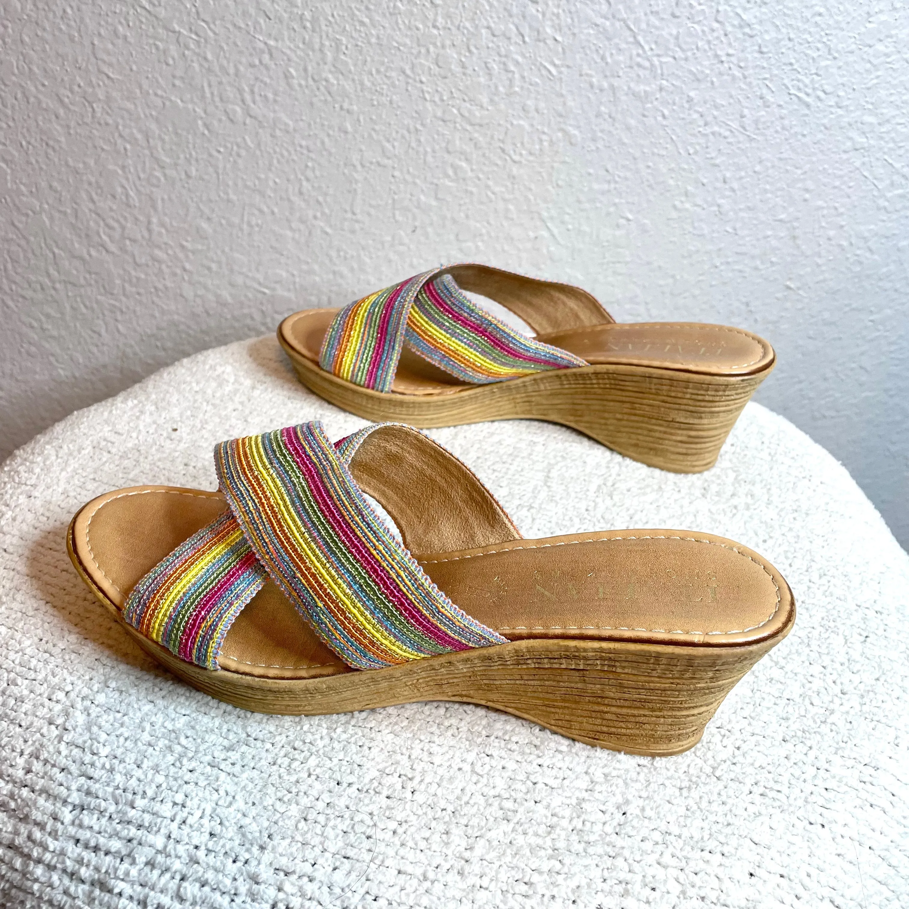 Rainbow Striped Wedge Sandals