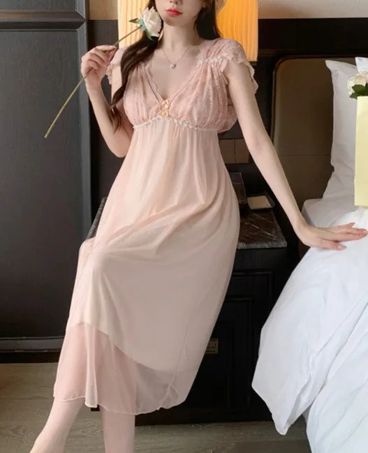 Retro Coquette Sleeveless Sleepwear Night Dress