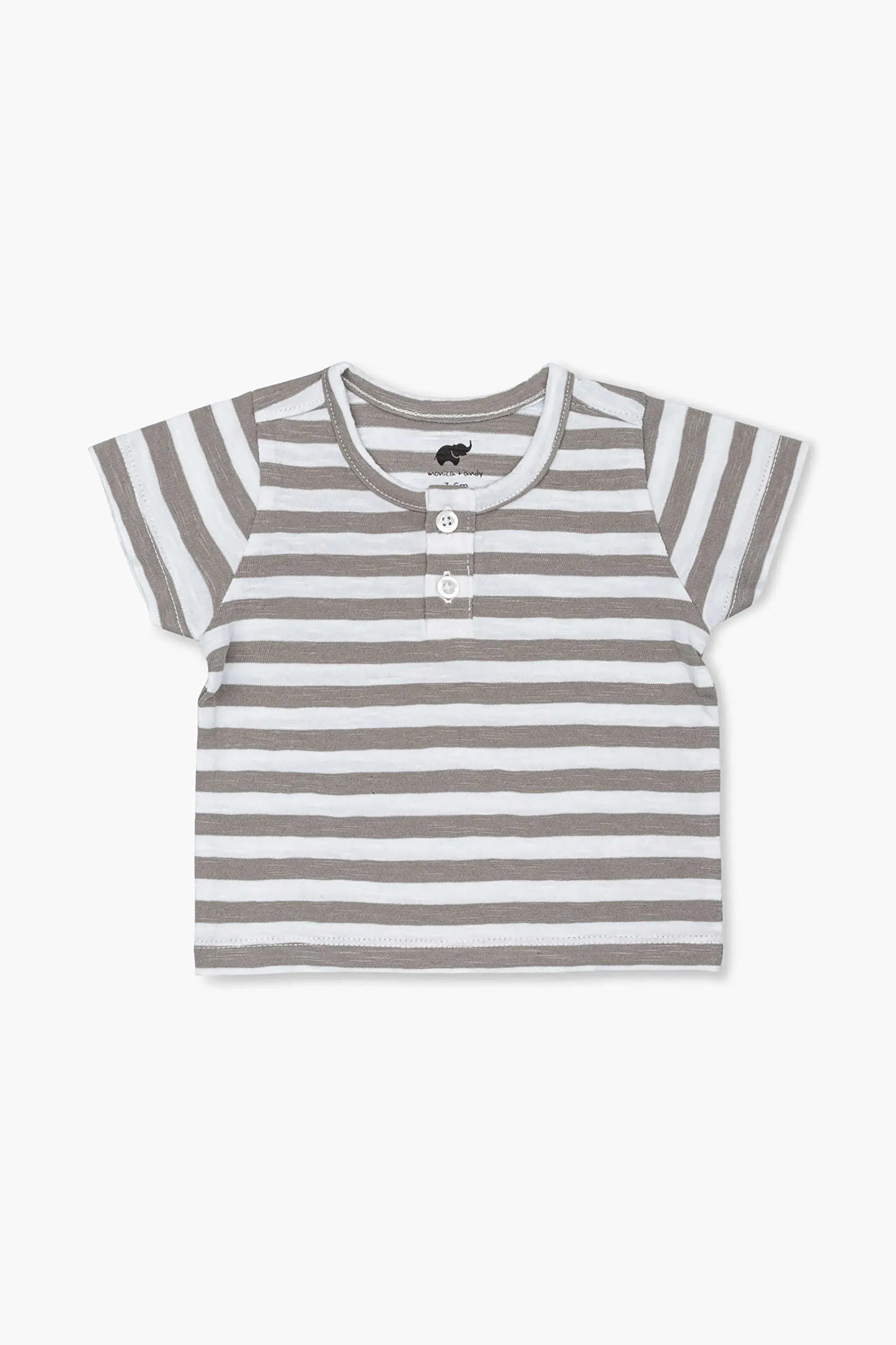 SALE - Short Sleeve Henley Tee_Grey   White Classic Stripe