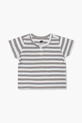 SALE - Short Sleeve Henley Tee_Grey   White Classic Stripe