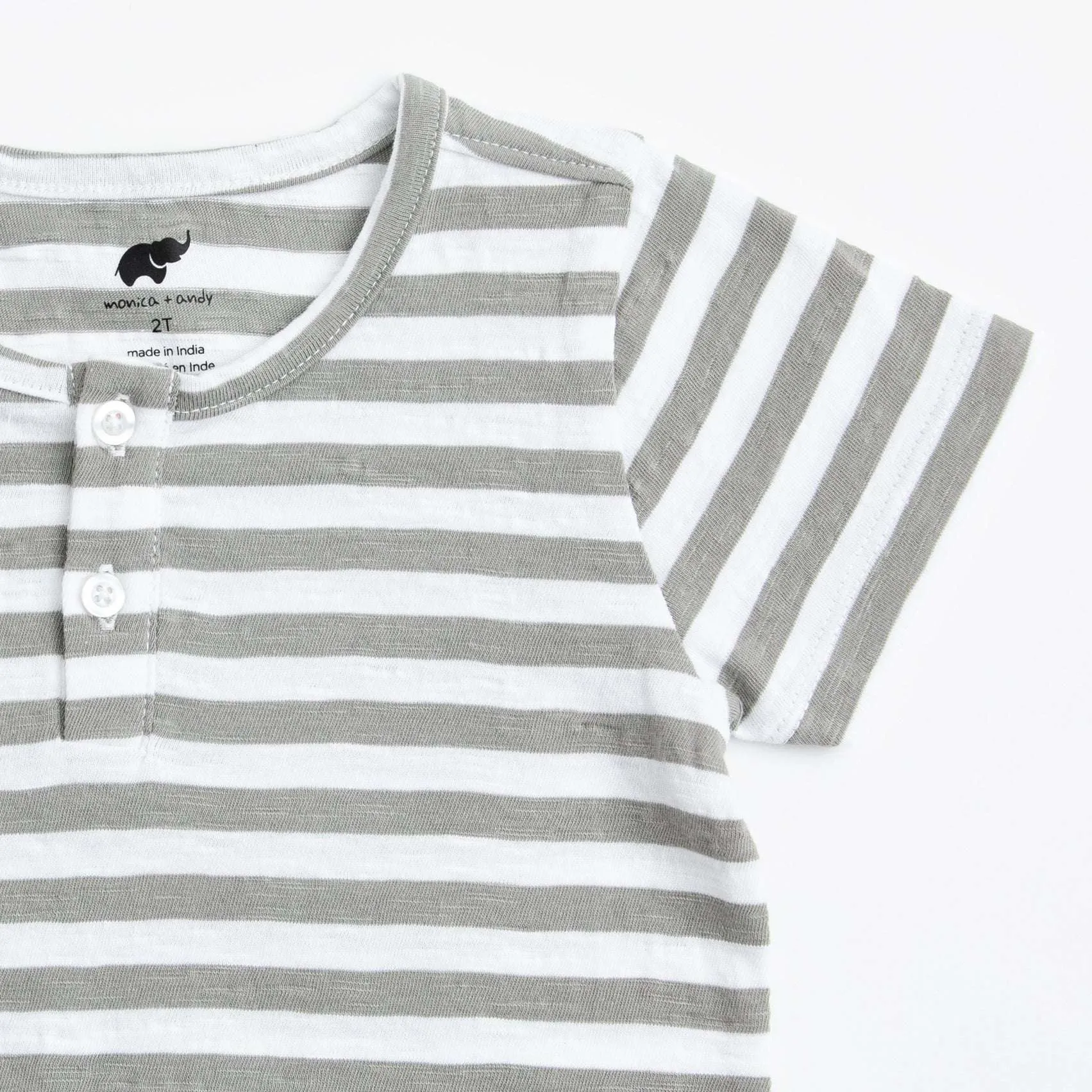 SALE - Short Sleeve Henley Tee_Grey   White Classic Stripe