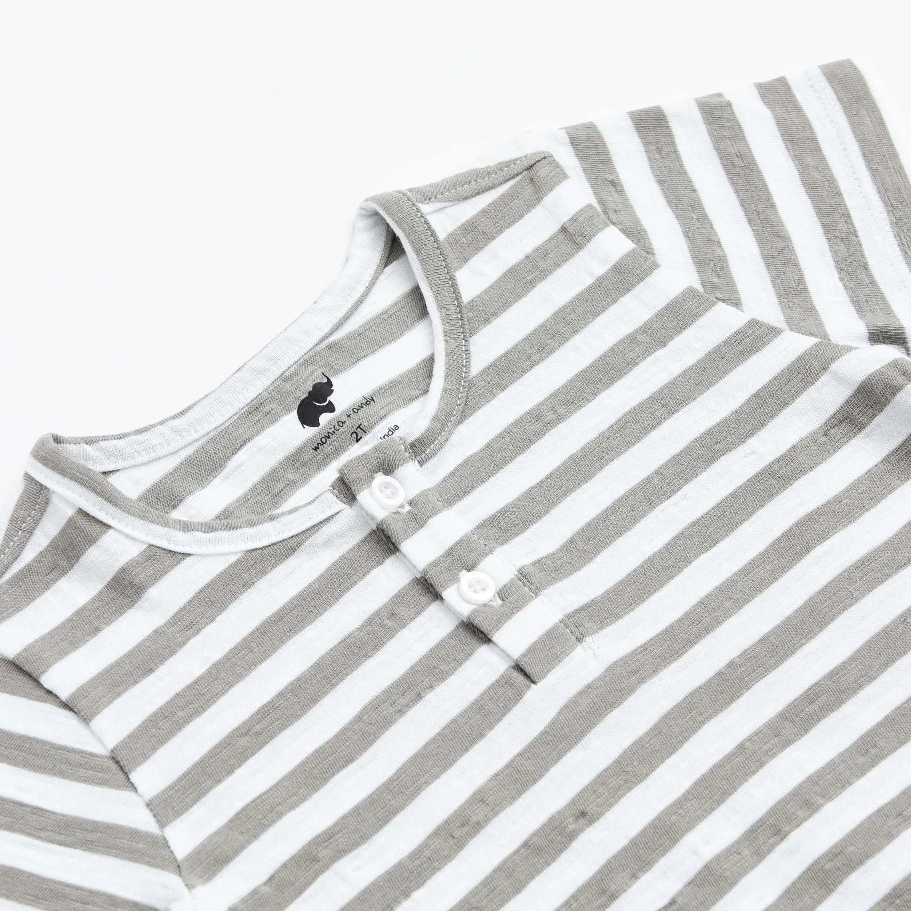 SALE - Short Sleeve Henley Tee_Grey   White Classic Stripe