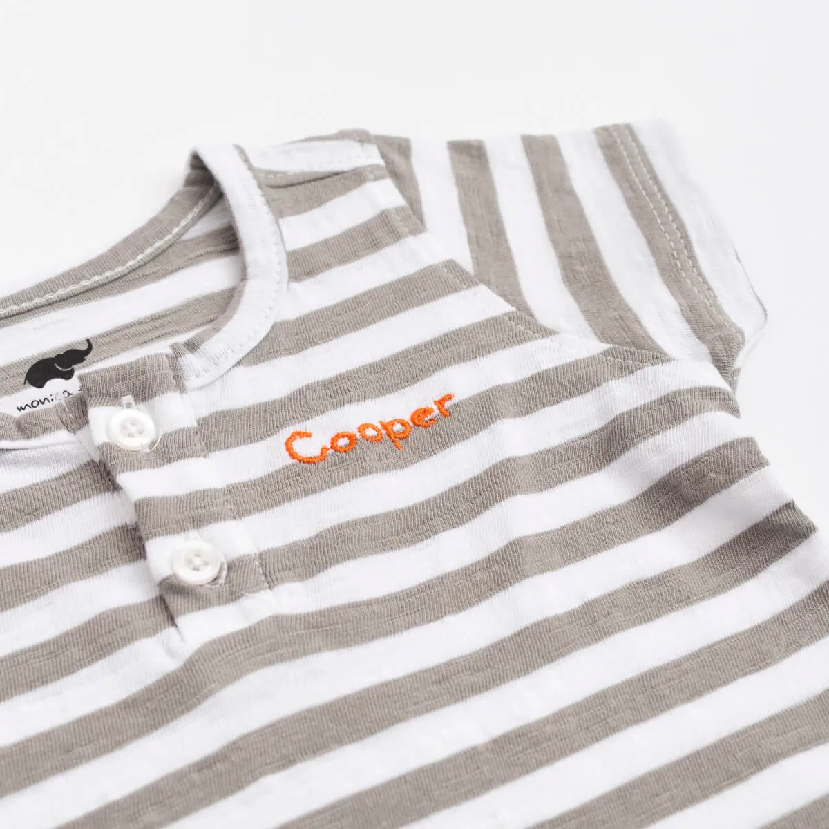 SALE - Short Sleeve Henley Tee_Grey   White Classic Stripe