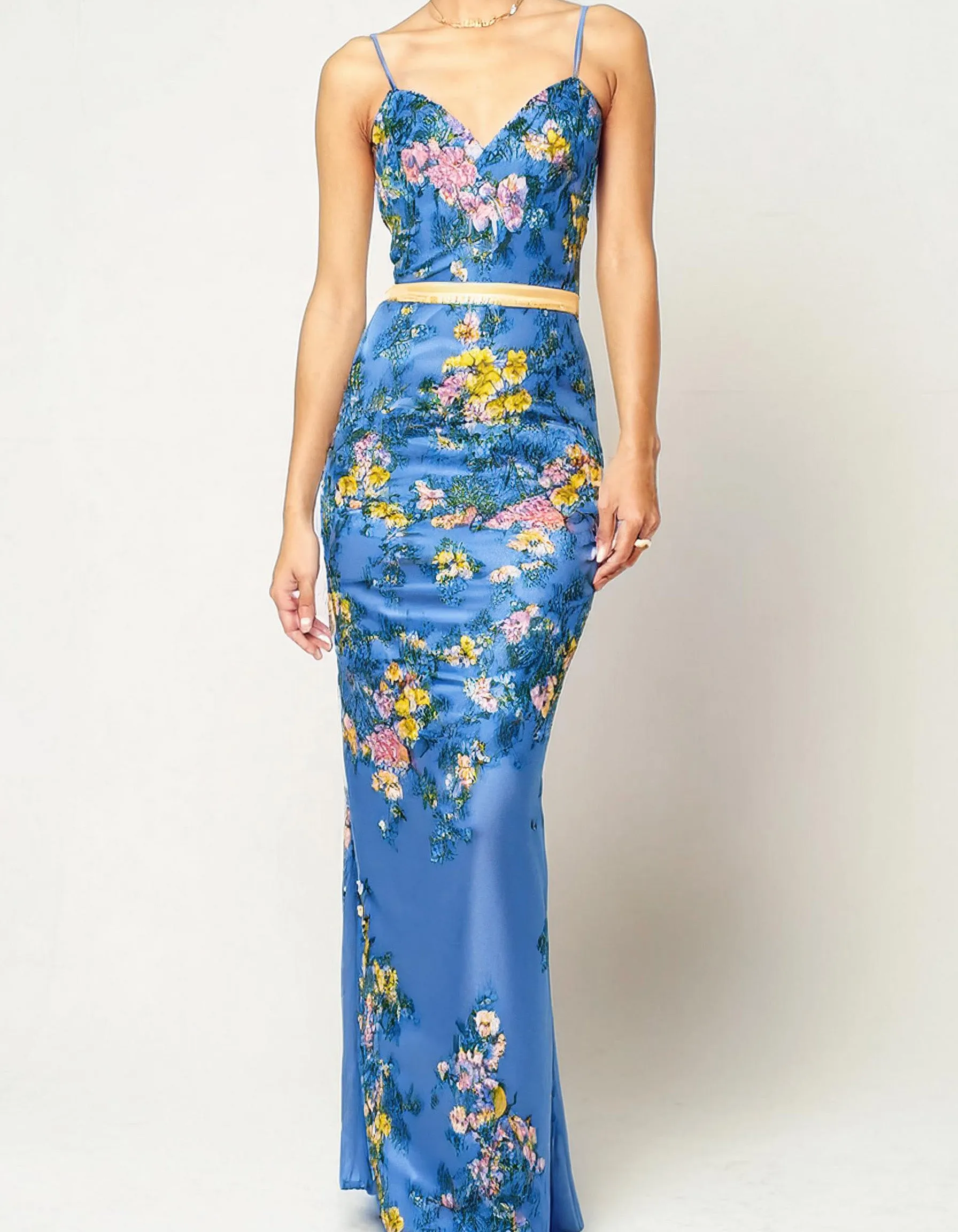 Sapphire Blossom Evening Gown