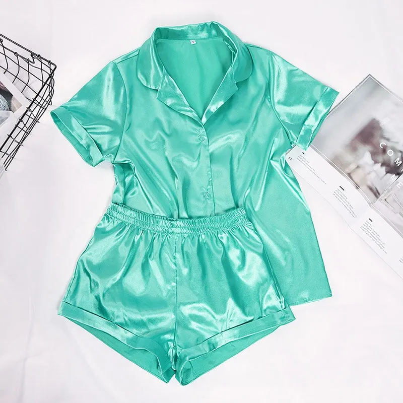 Satin Silk Sleepwear Set with Shorts for Women