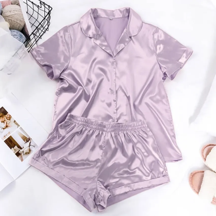 Satin Silk Sleepwear Set with Shorts for Women