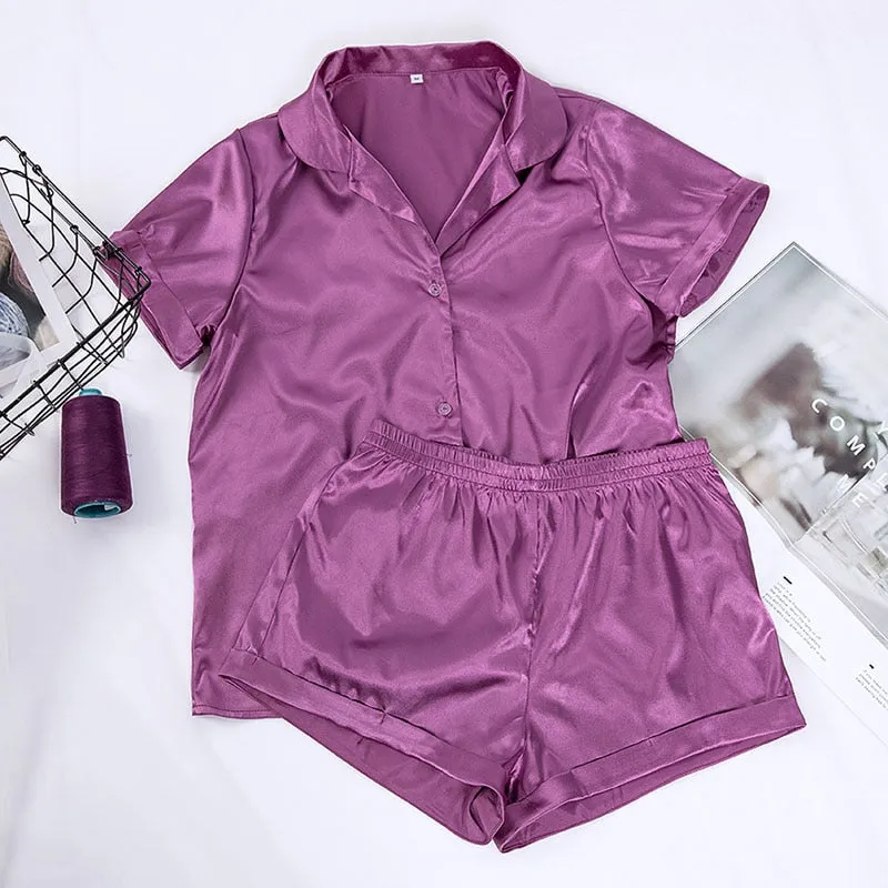 Satin Silk Sleepwear Set with Shorts for Women