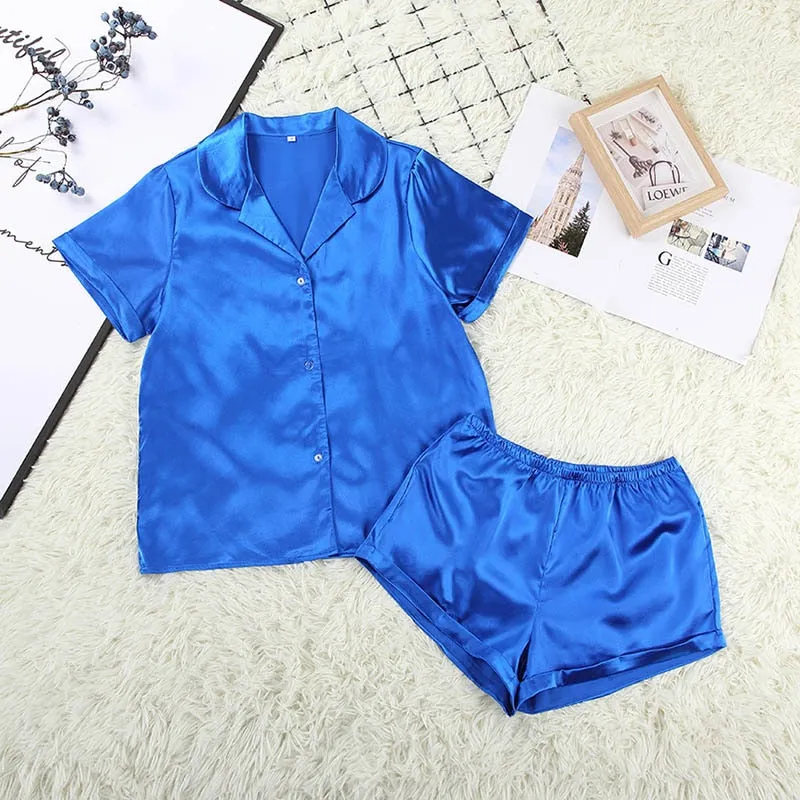 Satin Silk Sleepwear Set with Shorts for Women