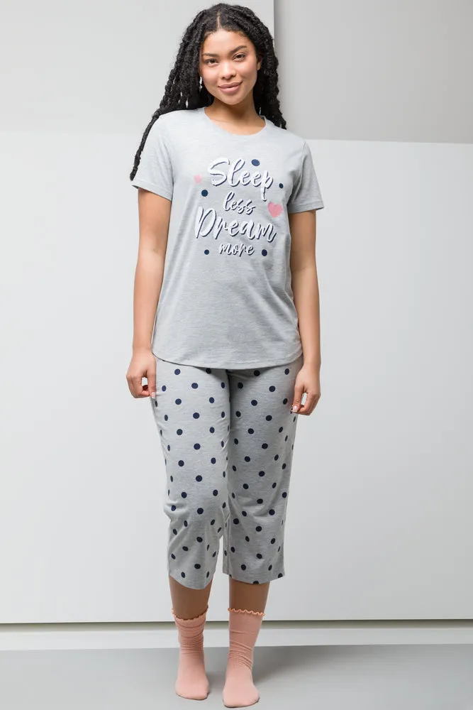 Sleep Less Dream More Capri Pyjamas Grey