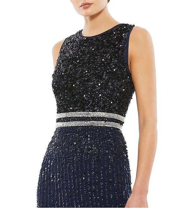 Sleeveless Sequined Chiffon Sheath Midi Dress Cocktail Dresses