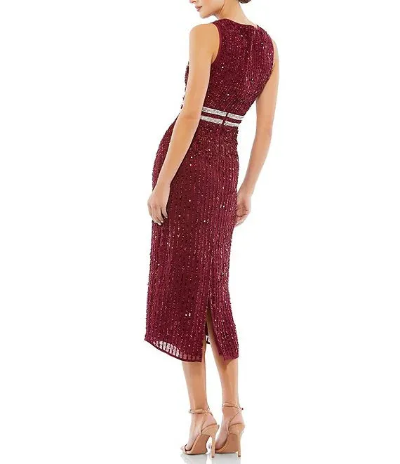 Sleeveless Sequined Chiffon Sheath Midi Dress Cocktail Dresses