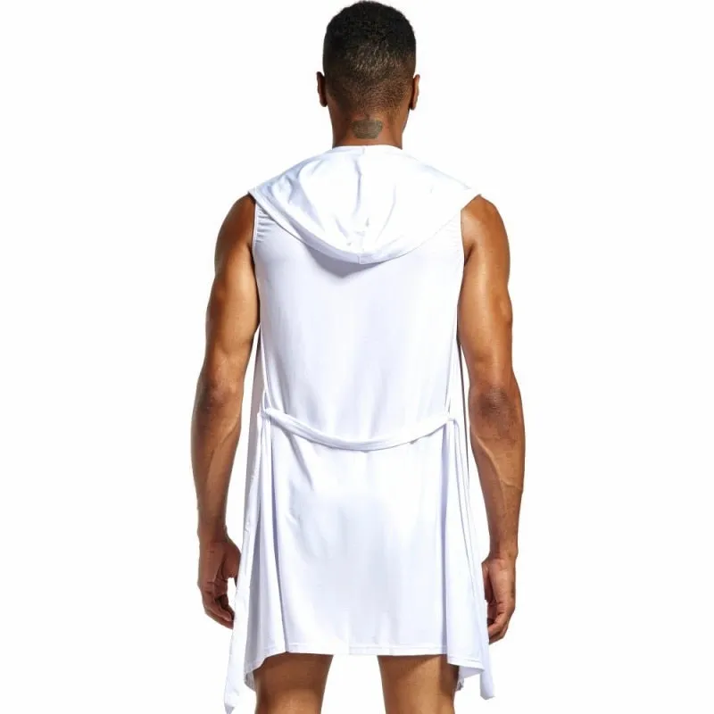 Solid Color Sexy Men's Sleeveless Ice Silk Hooded Pajamas