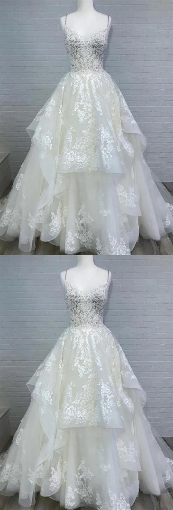 Spaghetti Straps Lace Ball Gown Wedding Dress ,21121315