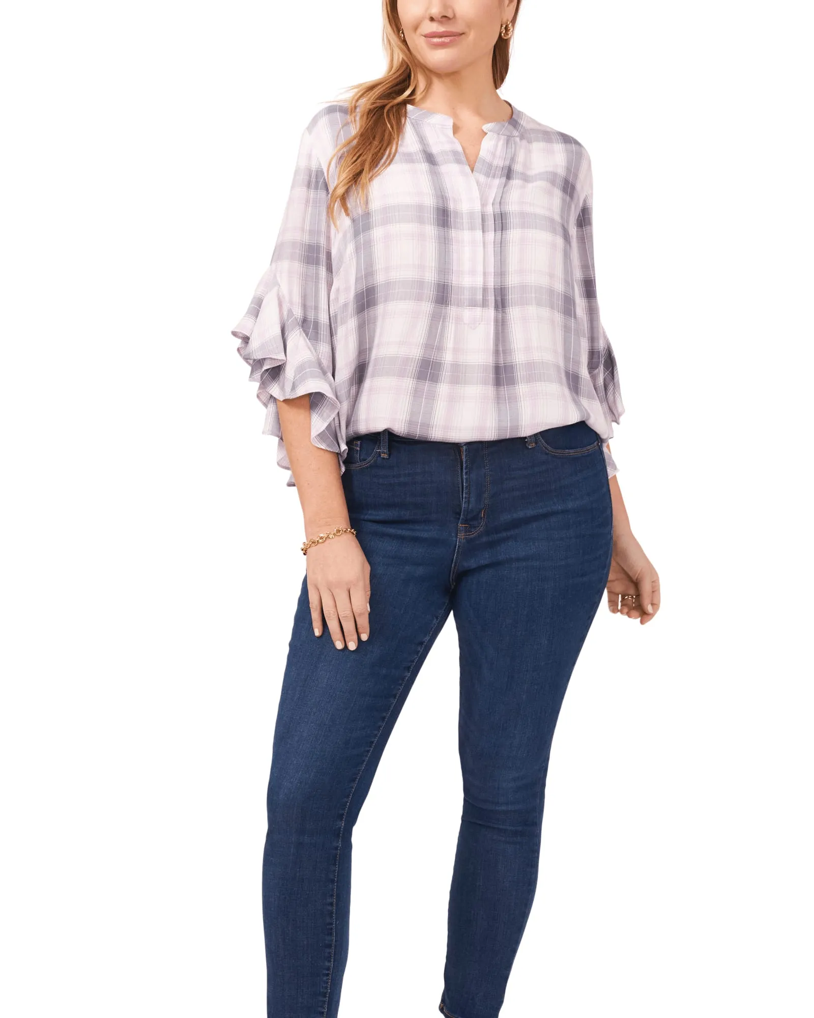 Stella Plaid Blouse | SOFT IRIS