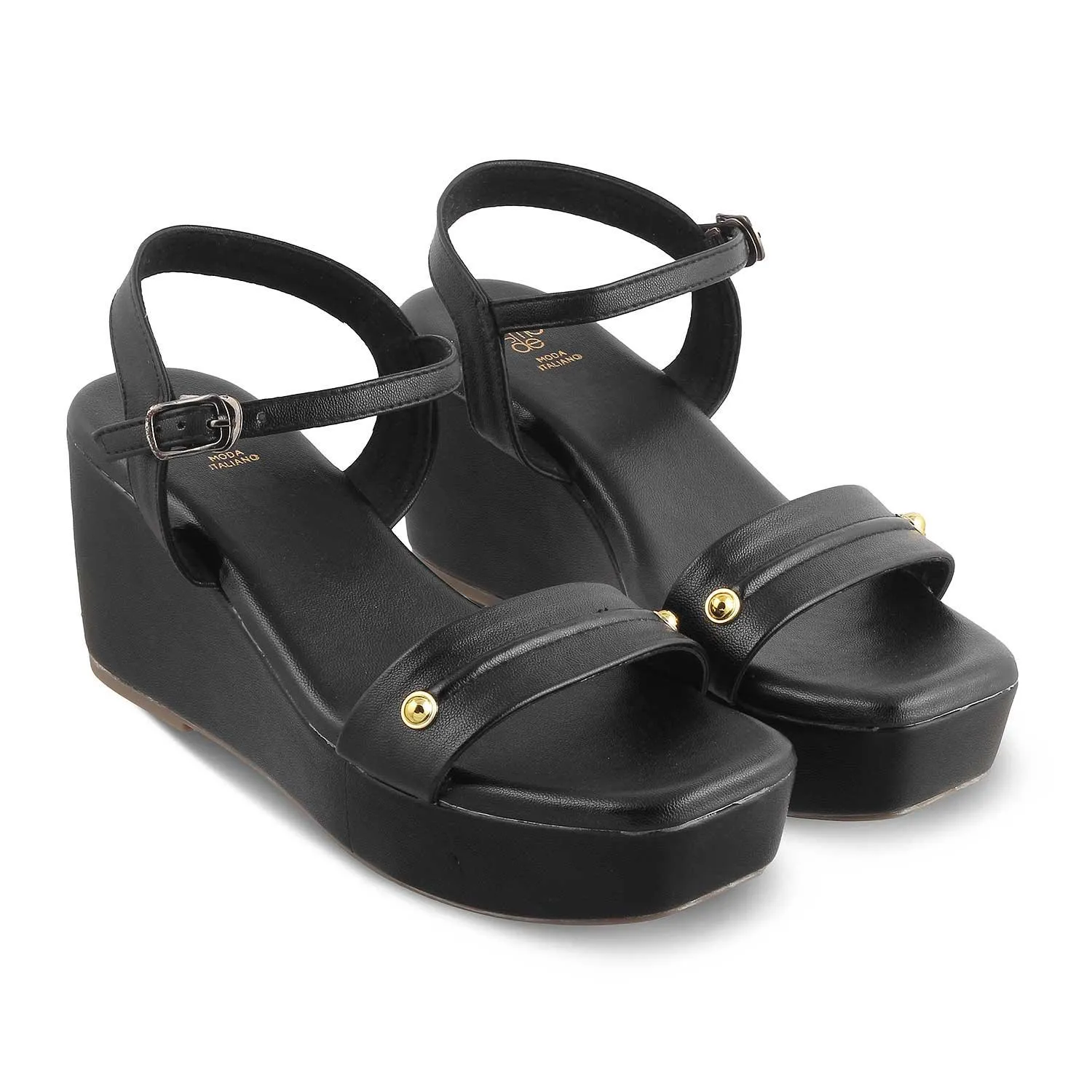 The Amsterdam Black Women's Dress Wedge Sandals Tresmode